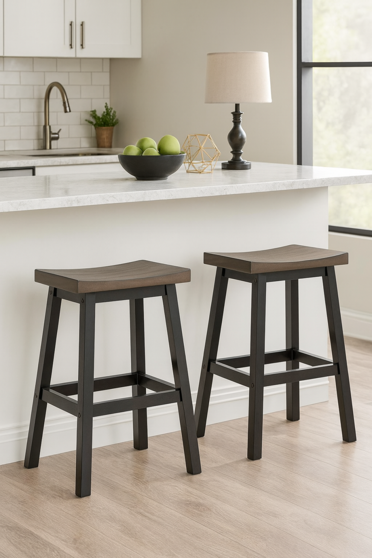 COUNTER STOOL, SET OF 2 - OAK/DARK GREY