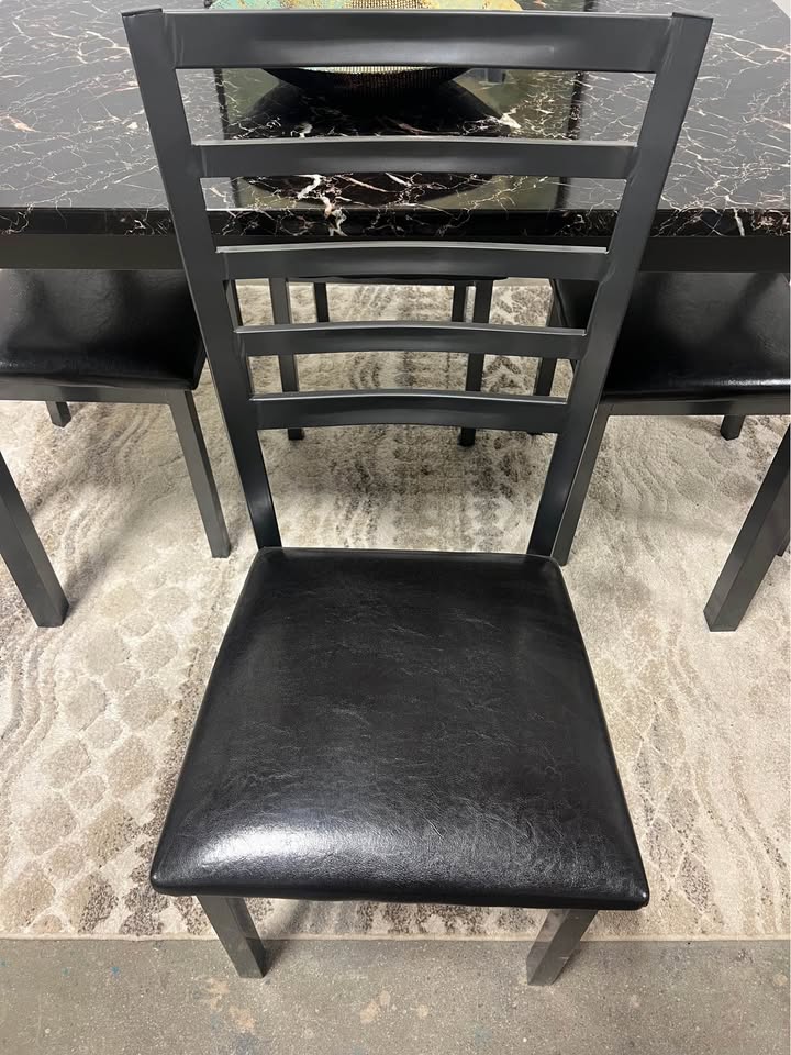 5PC Faux Marble Counter Height Dining Set - Black