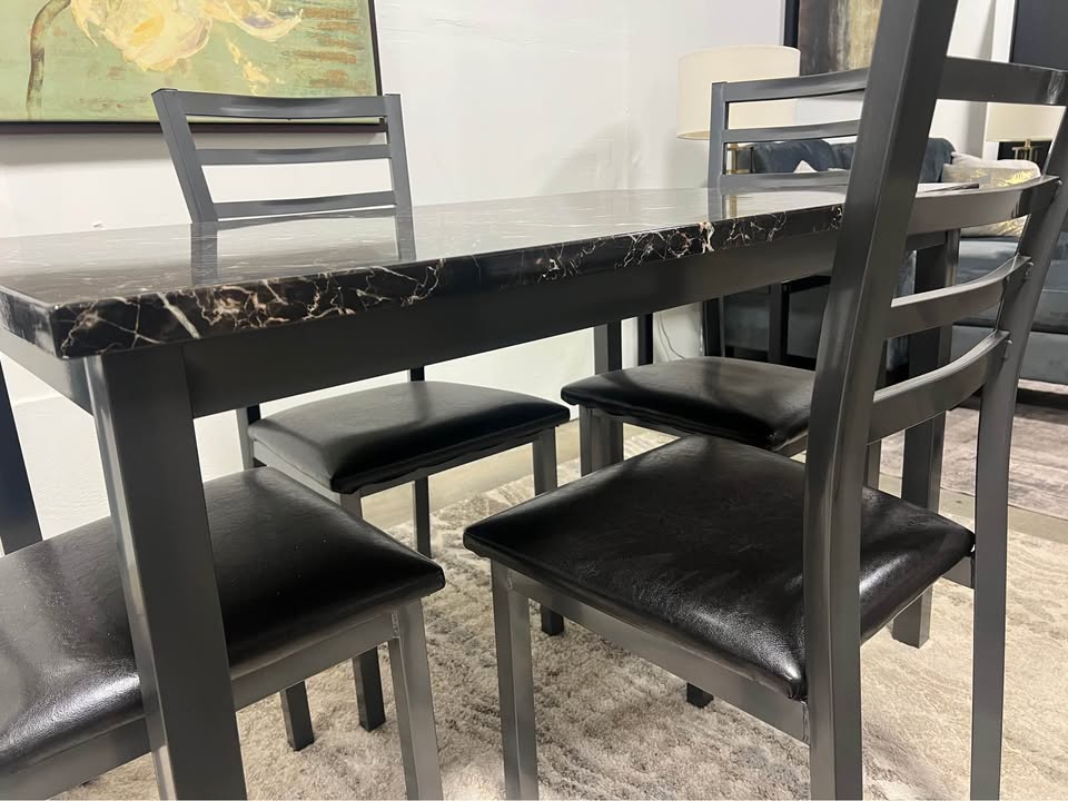 5PC Faux Marble Counter Height Dining Set - Black