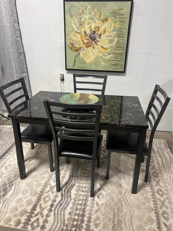 5PC Faux Marble Counter Height Dining Set - Black