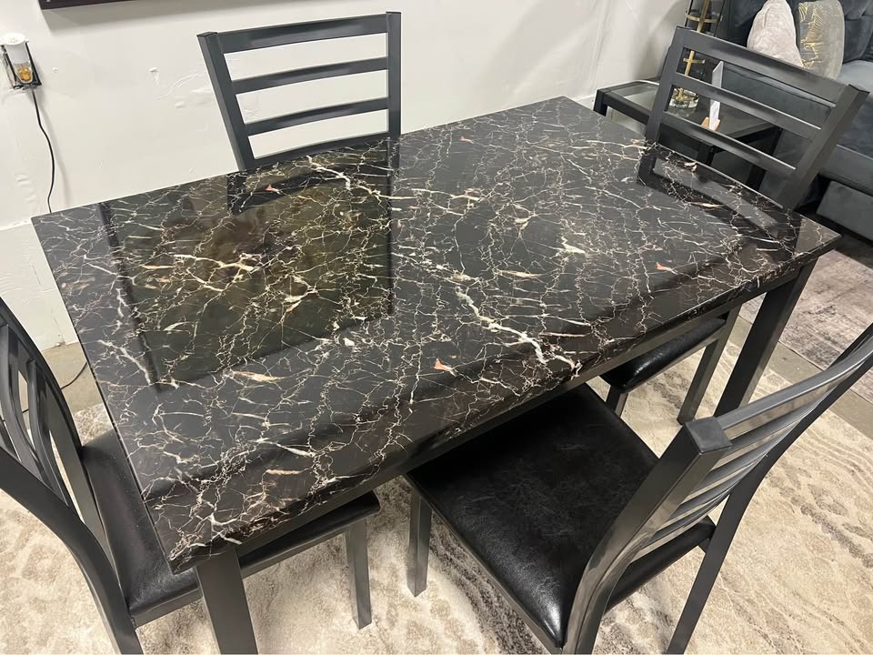 5PC Faux Marble Counter Height Dining Set - Black