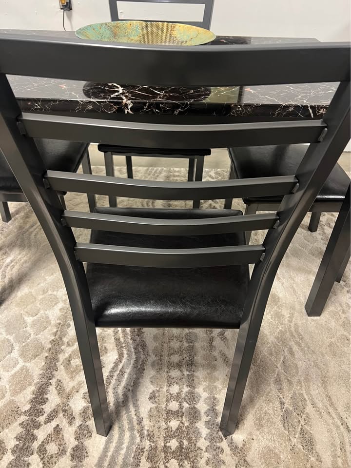 5PC Faux Marble Counter Height Dining Set - Black