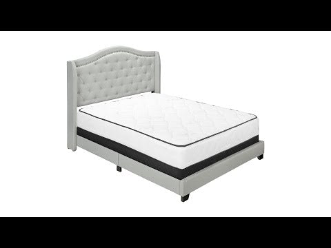 BED - QUEEN SIZE / LIGHT GREY VELVET WITH CHROME TRIM