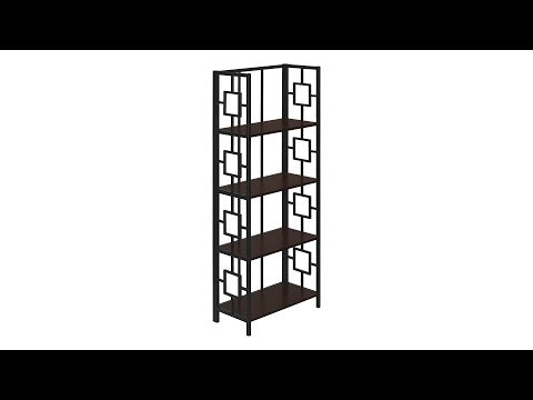 BOOKCASE - 62""H / ESPRESSO / BLACK METAL ETAGERE