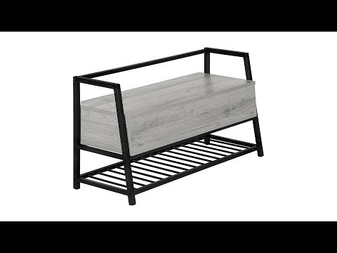 BENCH - 42""L / GREY STORAGE / BLACK METAL