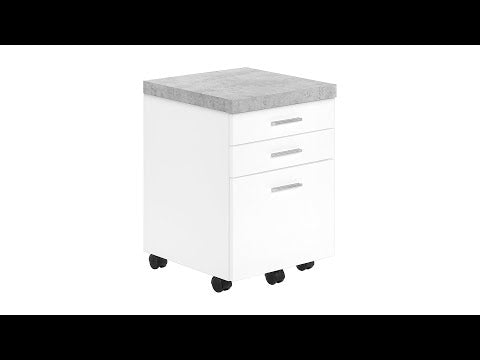 FILING CABINET - 3 DRAWER / WHITE / CEMENT-LOOK ON CASTOR