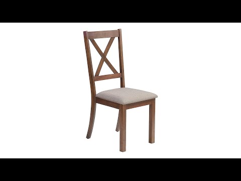 DINING CHAIR - 2PCS / 40""H BROWN WALNUT / BEIGE FABRIC