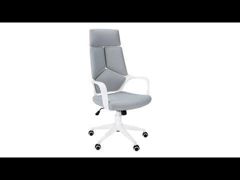 OFFICE CHAIR - WHITE / GREY FABRIC / HIGH BACK EXECUTIVE
