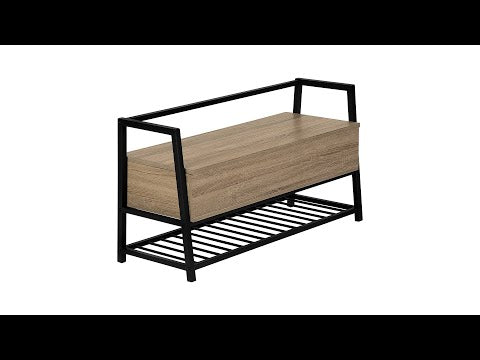 BENCH - 42""L / DARK TAUPE STORAGE / BLACK METAL
