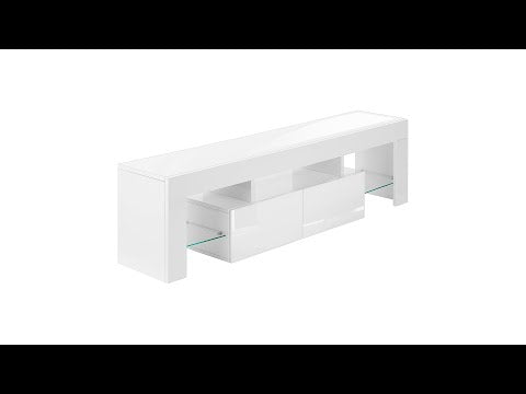 TV STAND - 63""L / HIGH GLOSSY WHITE WITH TEMPERED GLASS