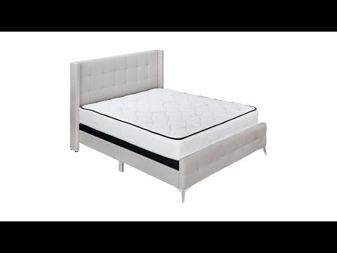 BED - QUEEN SIZE / BEIGE LINEN WITH CHROME METAL LEGS