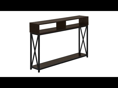 ACCENT TABLE - 48""L / ESPRESSO / BLACK METAL HALL CONSOLE