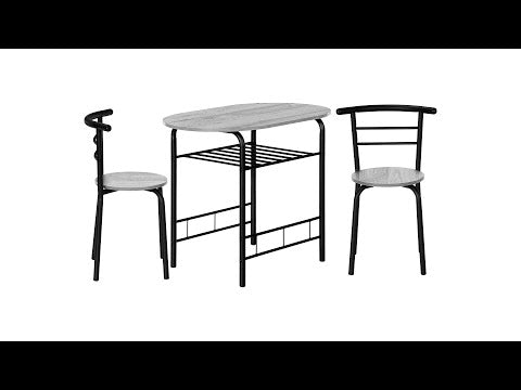 DINING SET - 3PCS SET / GREY TOP / BLACK METAL