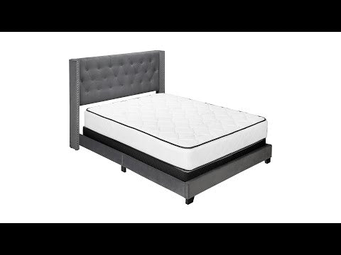 BED - QUEEN SIZE / DARK GREY VELVET WITH CHROME TRIM