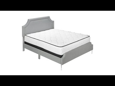 BED - QUEEN SIZE / GREY LINEN WITH CHROME METAL LEGS