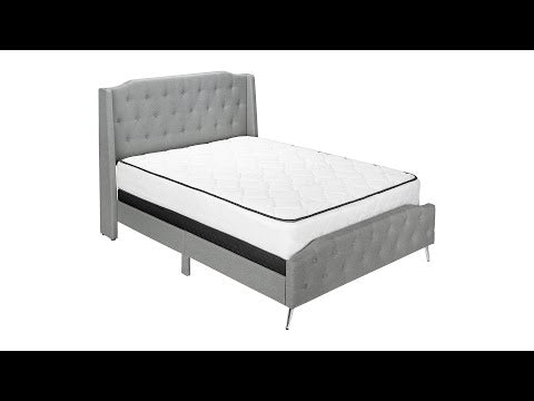 BED - QUEEN SIZE / GREY LINEN WITH CHROME METAL LEGS
