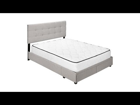 BED - QUEEN SIZE / GREY LINEN WITH 2 STORAGE DRAWERS